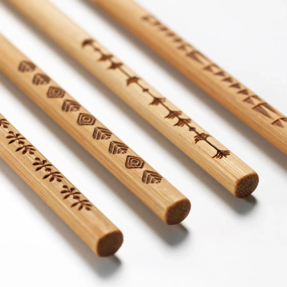Set of 4 Bamboo Chopsticks with Blue & White Porcelain Holders